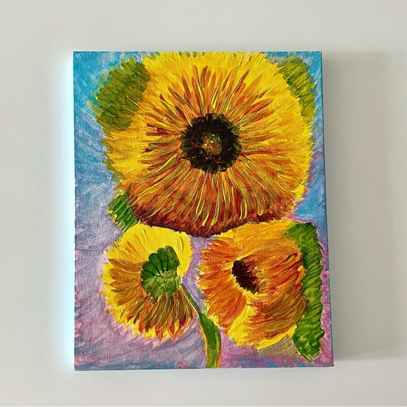 Other - NWOT Handmade Sunflower Painting Small Canvas Acrylic Floral Art